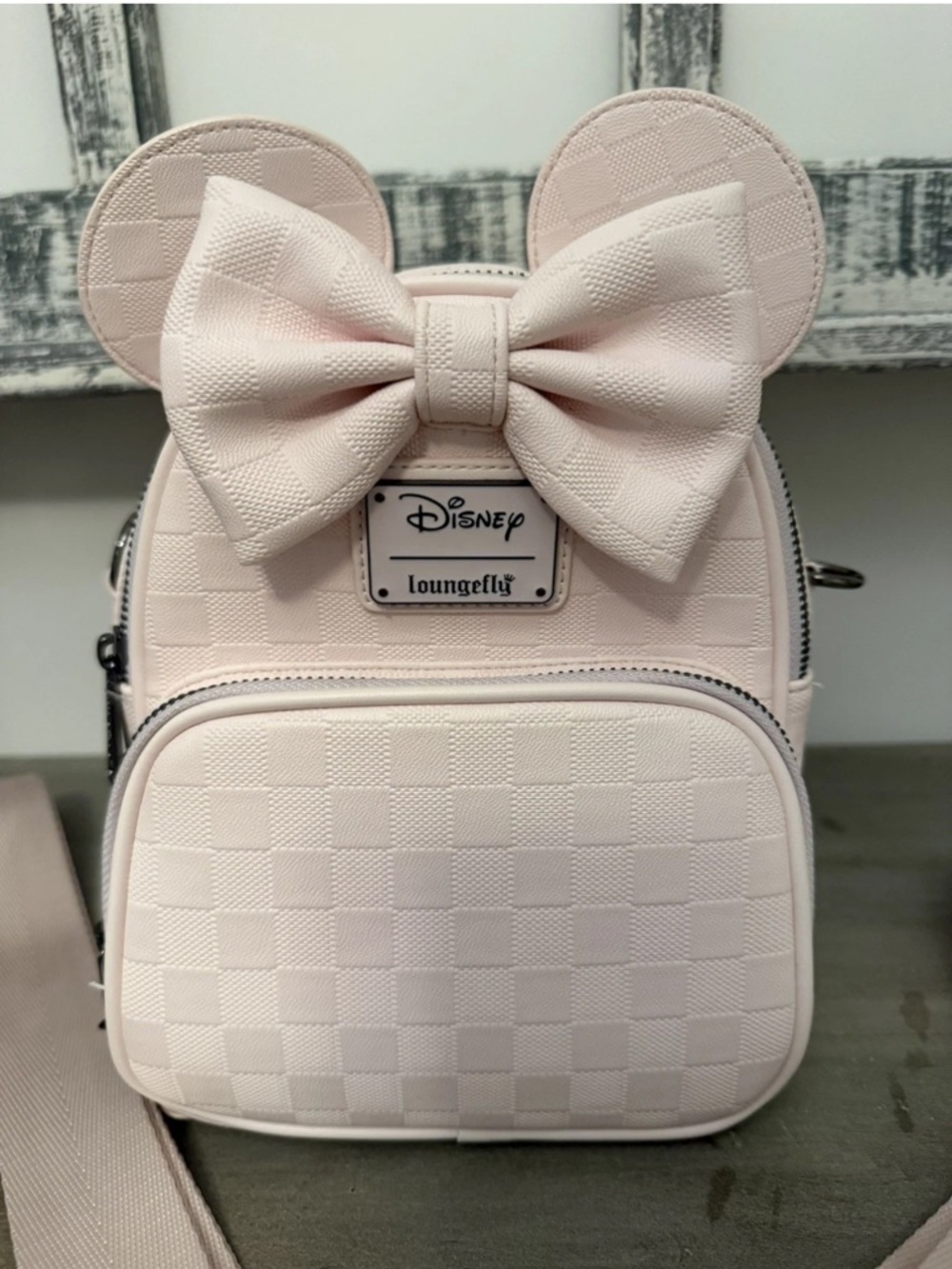 LOUNGEFLY Disney Minnie Mouse Checkered Texture Mini Backpack - Picture 2 of 8